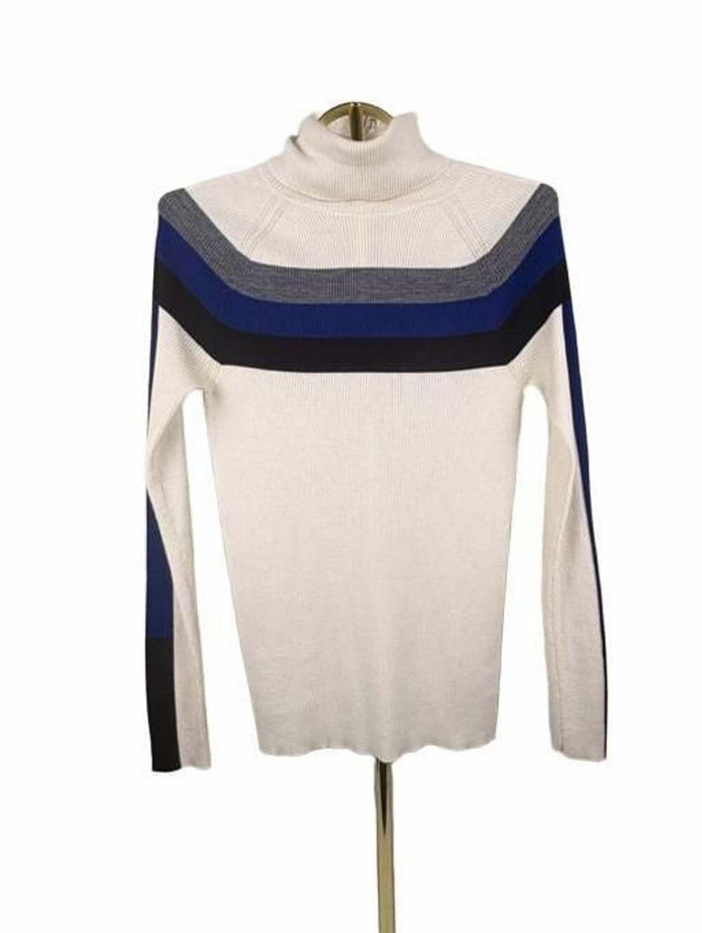 Athleta size medium  Women's Cream White Ribbed Turtleneck Sweater with Blue and